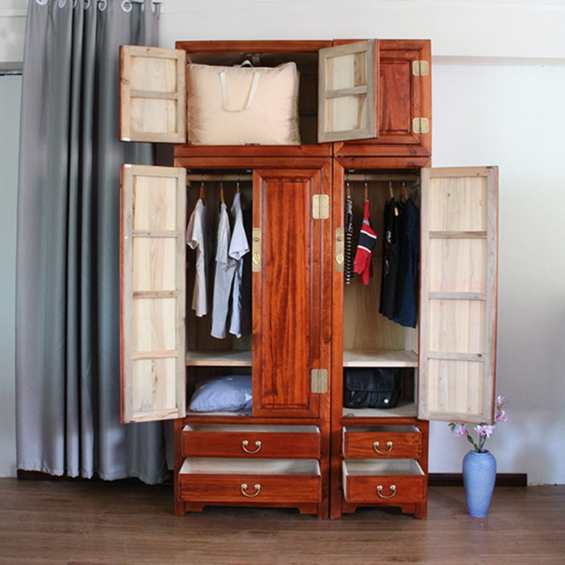 香樟木顶箱衣柜古典实木大衣柜卧室大容量收纳衣柜新中式组合衣柜