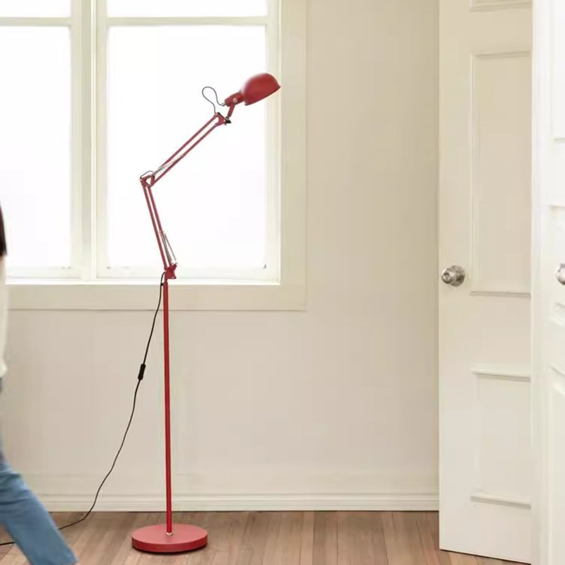 机械三折叠落地灯红色摇臂法式高级感设计师工业风旋转护眼钓鱼灯