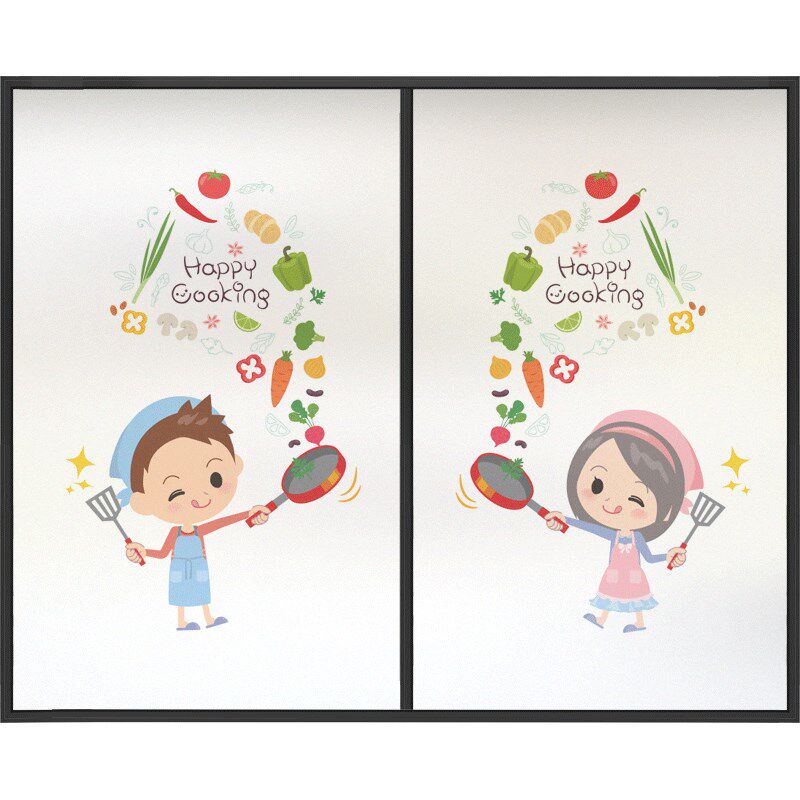 女孩男孩烹饪定制磨砂玻璃贴膜透光不透明厨房餐厅推拉门窗花贴纸