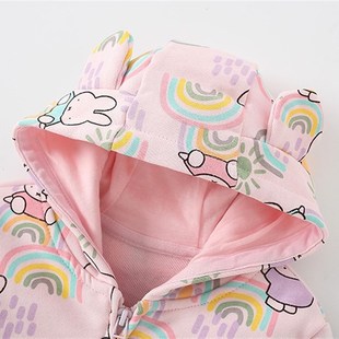 女童外套粉红色兔子连帽拉链衫薄款宝宝卡通上衣小儿童春秋装卫衣