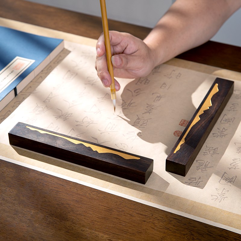 梅林笔庄书法镇纸实木镇尺毛笔专用压纸石压书神器原木黑梓木创意