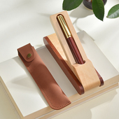 免费定制LOGO刻名字黄铜檀木笔金属黑色中性笔配磨砂笔套笔盒学生