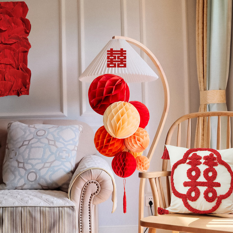 婚房布置纸扇蜂窝球挂饰结婚房间装饰女方卧室背景墙订婚客厅灯笼,节庆用品/礼品,婚房装扮用品,淘宝优惠券,粉丝福利购,淘宝优惠卷