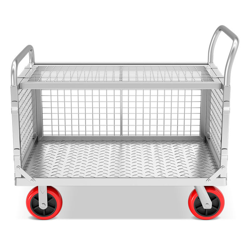 仓库搬运手推车超市拣货车摆摊车全折叠围栏网格物流拉货车平板车
