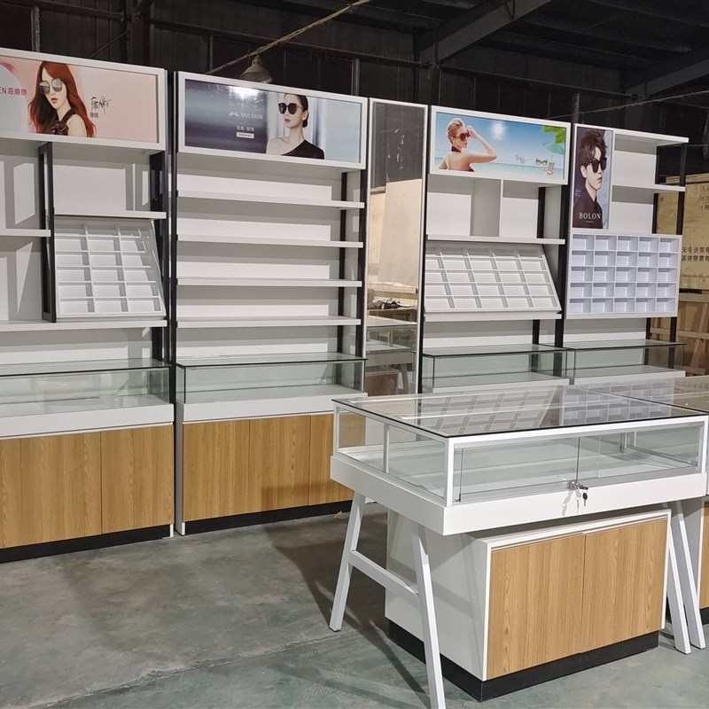 新款免漆板眼镜店烤漆柜台铁架展示柜货架中岛展示柜太阳眼镜展柜