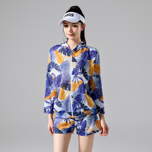 防晒宽松遮肉显瘦温泉海边度假泳装 大码 微胖泳衣女分体三件套长袖