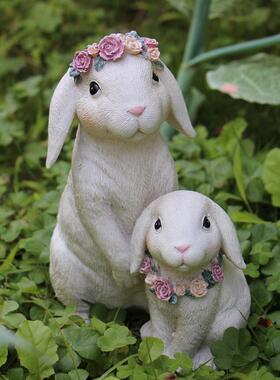 花环兔子摆件客厅阳台造景花园艺可爱治愈系装饰民宿户外布置礼品