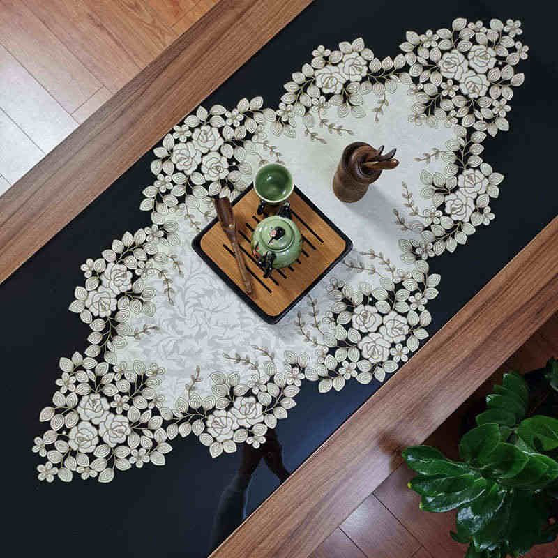 中式欧式布艺绣花桌布茶几巾桌旗桌垫镂空盖巾餐垫餐桌实木桌旗图片