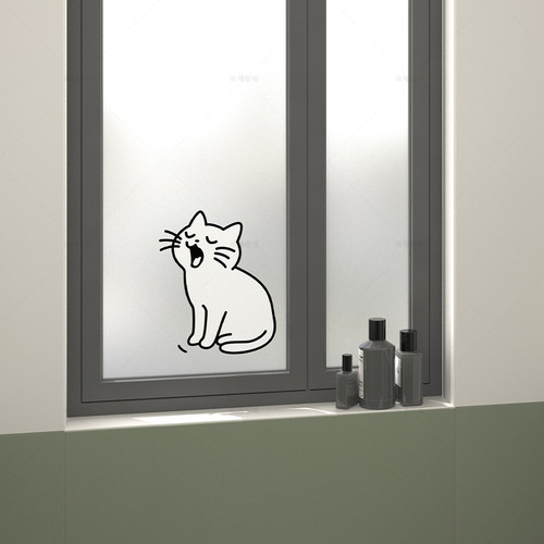 线条小猫白磨砂玻璃贴膜2025新款卫生间浴室透光不透人防窥膜贴纸