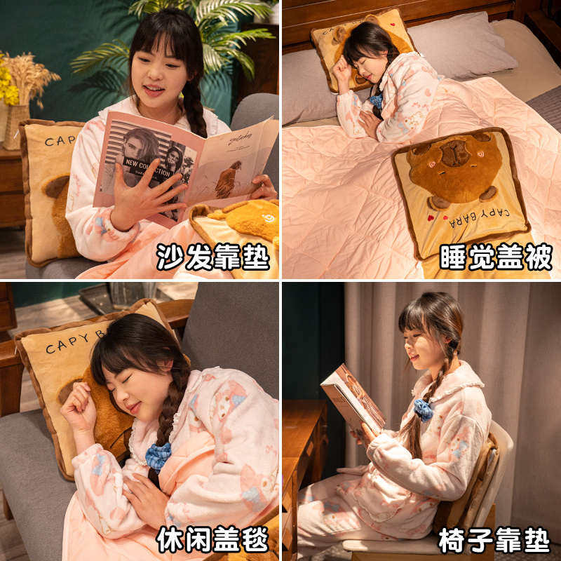 卡皮巴拉抱枕被子两用加厚办公室折叠毯子二合一汽车靠枕午睡枕头,居家布艺,抱枕被,淘宝优惠券,粉丝福利购,淘宝优惠卷