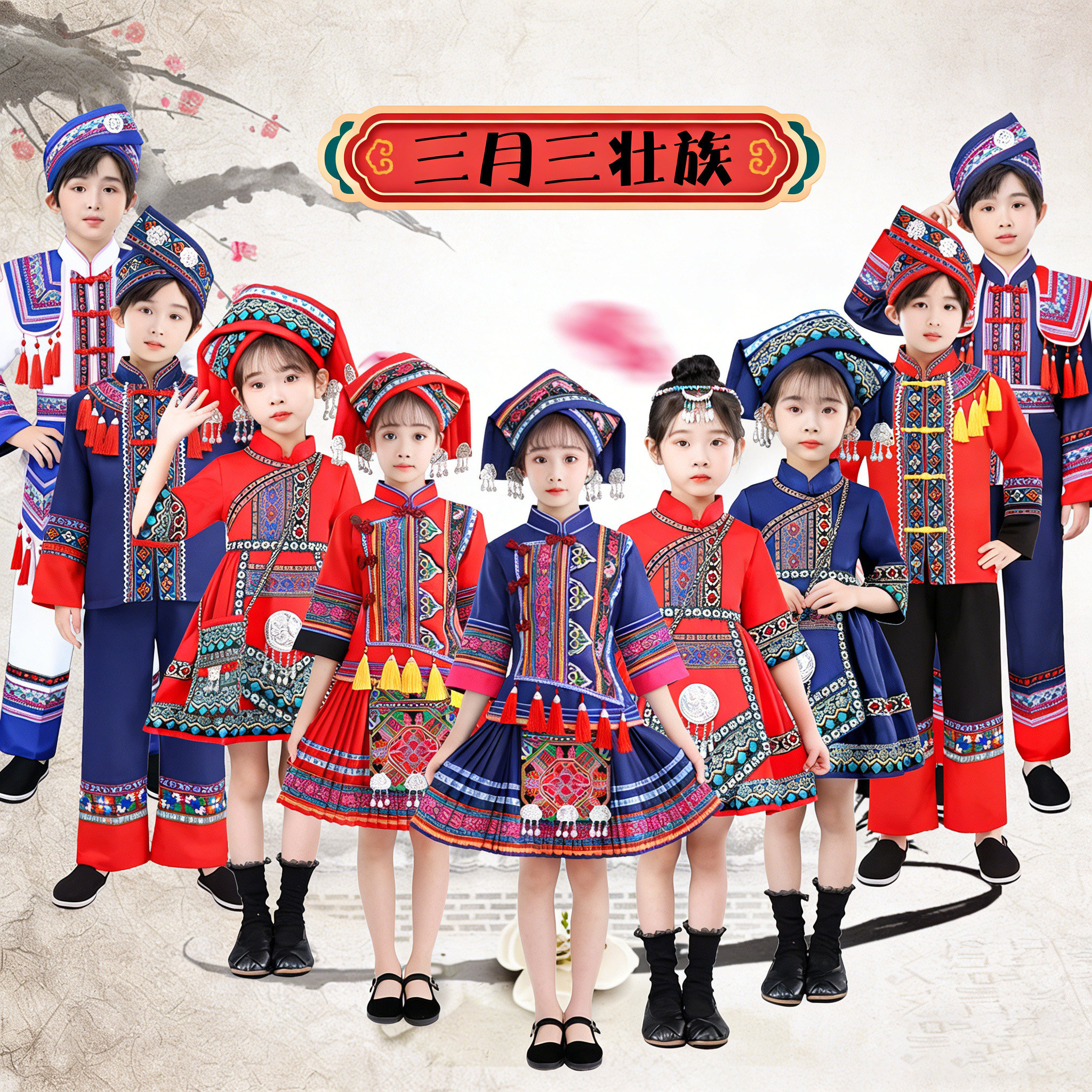儿童广西壮族三月三民族服装图片