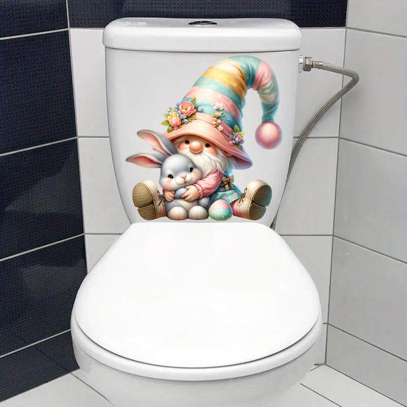 卡通可爱小矮人和兔子墙面贴纸自粘浴室厕所马桶贴画盖子水箱装饰