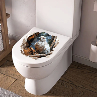 3D立体感马桶贴纸破洞效果仿真鸟类图案卫生间装饰贴PVC水箱水盖