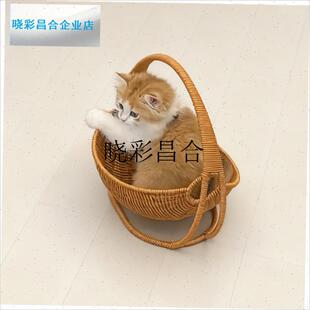 藤编猫窝秋c千吊床夏季透气编织篮子宠物休息吊篮床悬挂式躺椅摇l