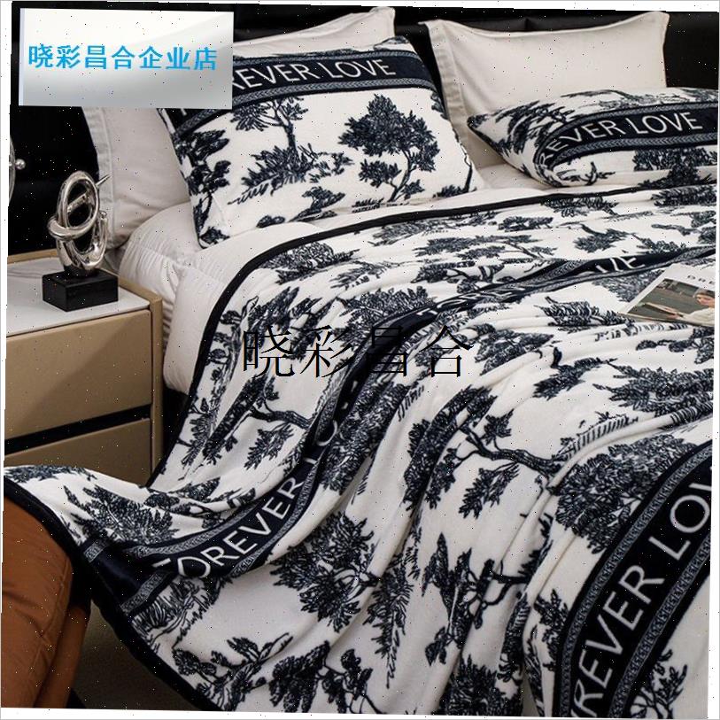 冬季优优直播爆款水墨画潮w牌法兰绒双面毛毯可铺可盖多功能床单l
