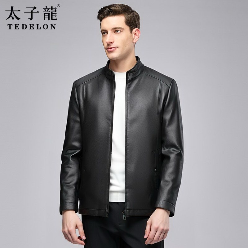 TEDELON/太子龙2025秋装新款立领皮夹克男士商务休闲PU皮衣男外套