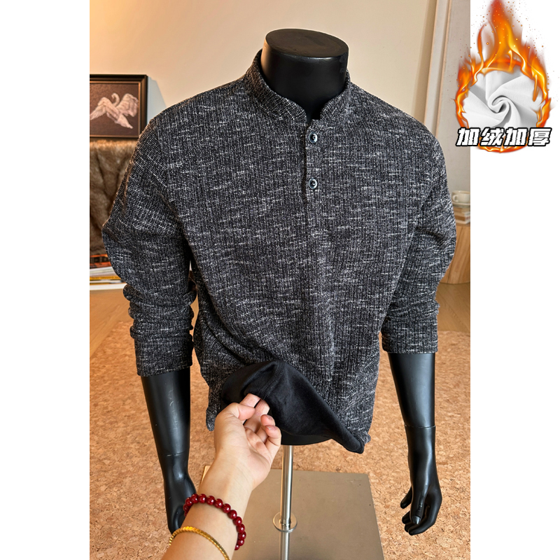 立领卫衣男秋冬季2025新款宽松休闲上衣美式复古加绒厚款套头外套
