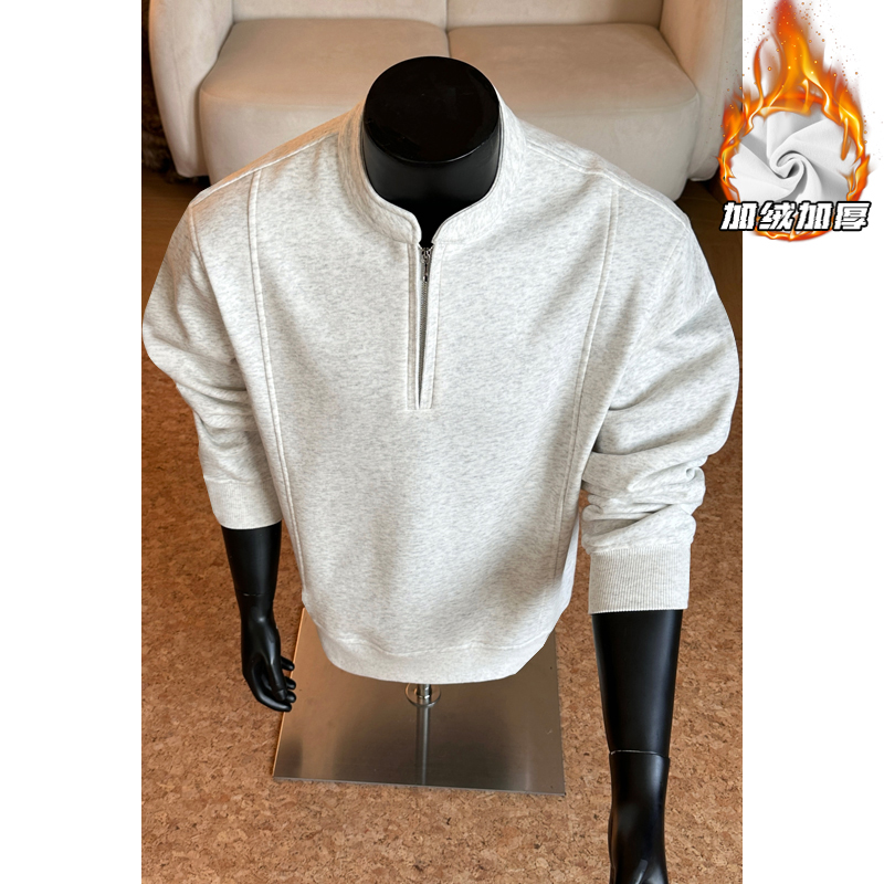 美式立领半拉链卫衣男秋冬重磅无帽衣服长袖打底内搭加绒加厚上衣