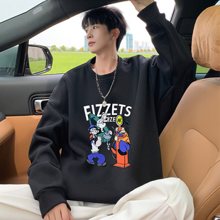 无帽卫衣男秋冬季卡通休闲美式打底衫大码2026新款潮牌圆领上衣服