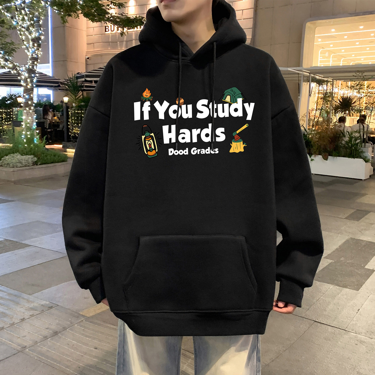 连帽卫衣男春秋季新款美式重磅港风外套oversize青少年高街上衣服