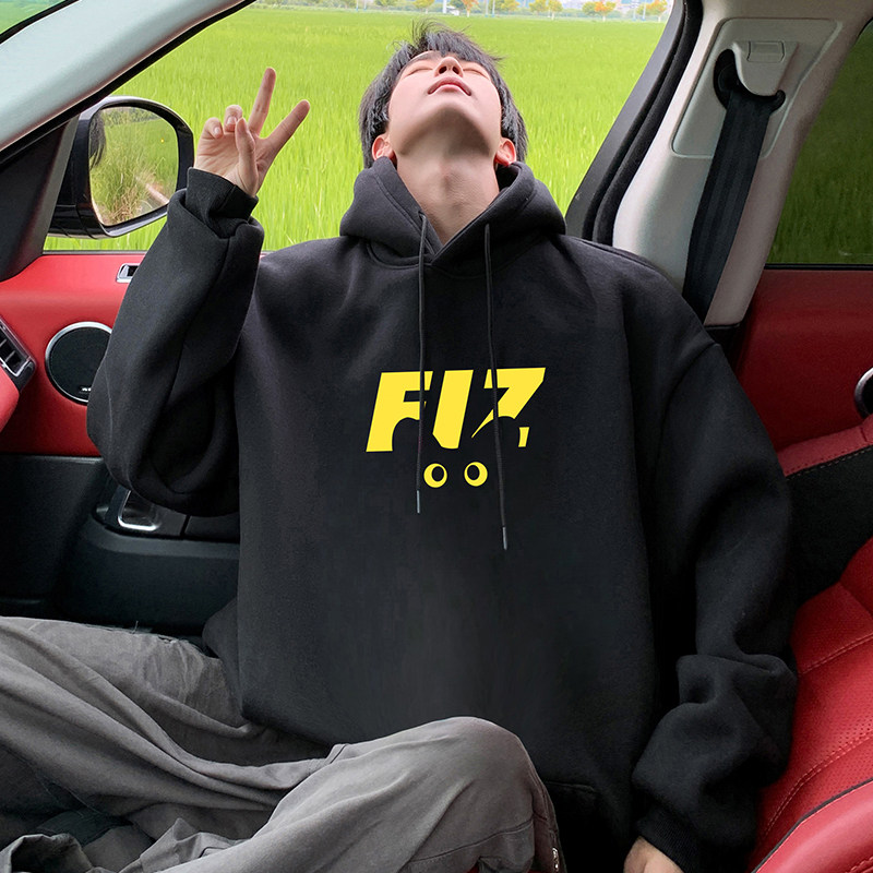 美式加绒高街重磅连帽印花卫衣男生2026新款春秋季宽松休闲上衣潮