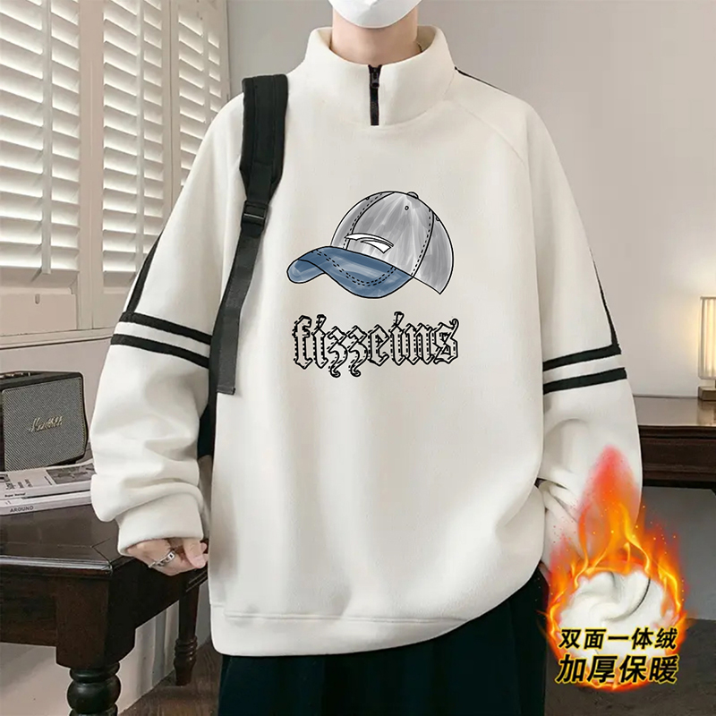 立领摇粒绒外套男士2025新款秋冬季加绒潮牌卫衣双面绒加厚打底衫