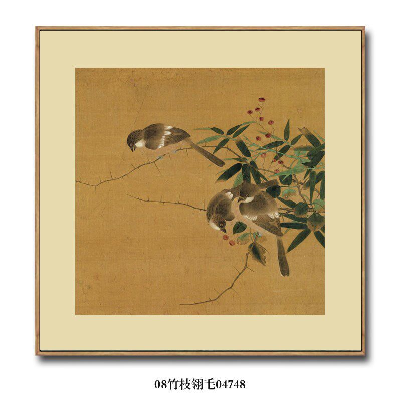 五代黄筌长春花鸟册挂画仿古名画字画花鸟画团扇新中式玄关装饰画