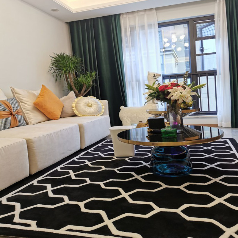 欧式美式黑白格子样板间地毯客厅茶几卧室床尾书房手工地毯定制,居家布艺,地毯,淘宝优惠券,粉丝福利购,淘宝优惠卷