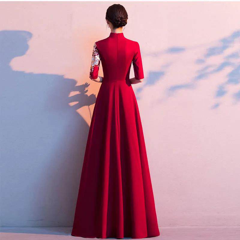 2024年新款中式旗袍秀禾服冬季长袖中国风结婚长款晚礼服裙女