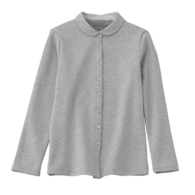 2023秋冬季针织弹力纯棉小圆领加绒衬衫女长袖娃娃领加厚打底衬衣