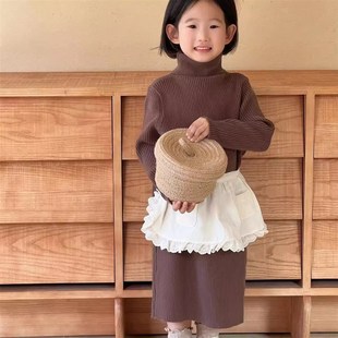 2024冬季新款女童针织高领毛衣中长款连衣裙裙儿童长款打底毛线裙