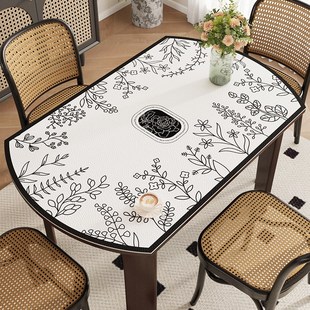 中古风折叠椭圆形桌垫伸缩大圆餐桌垫桌布免洗防油防水桌子保护垫