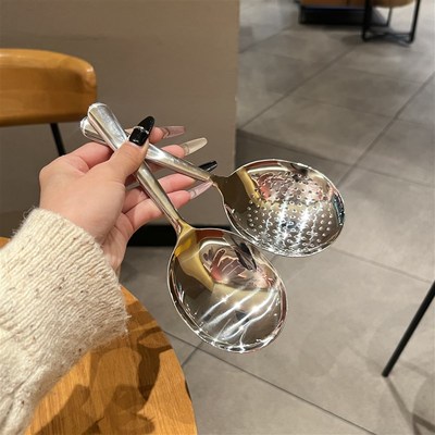 316不锈钢汤勺漏勺家用短柄大勺子商用分餐勺公用分菜勺酒店公勺