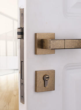 依佰利美式门锁黑色室内简约方形白色门锁北欧式仿古铜静音分体锁