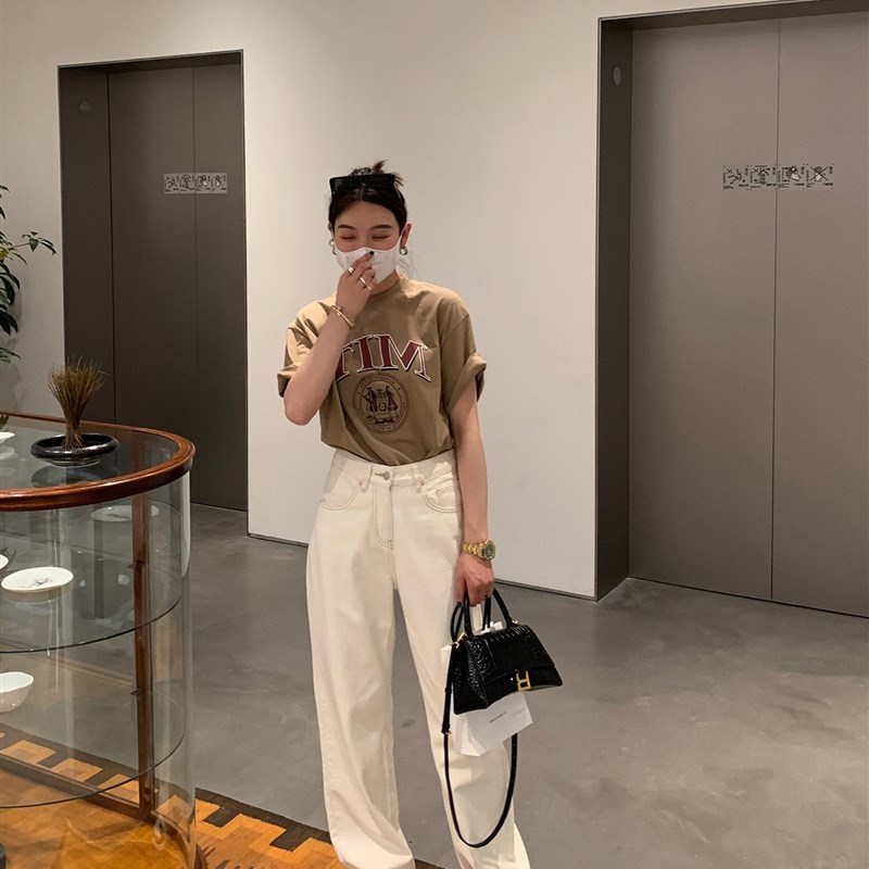大码女装胖妹妹mm白色阔腿牛仔夏季宽松显瘦高腰直筒老爹裤200斤