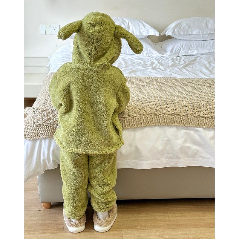 儿童睡衣冬季加绒加厚男童珊瑚绒家居服套装舒暖绒居家服卡通可爱