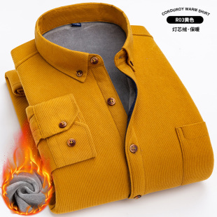 中青年休闲加绒加厚衬衣爸爸装 衬衫 上衣 灯芯绒保暖内衣男长袖 冬季