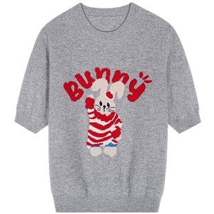 落落狷介 灰色毛衣女2025年早春新款设计感小个子套头毛线衣短袖