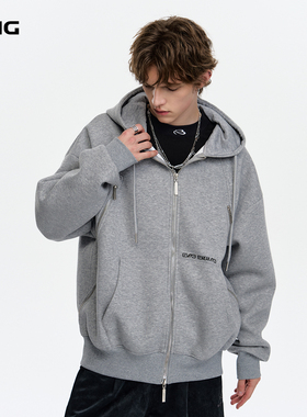 BING 美式多拉链开衫卫衣男女款高级感情侣vintage连帽外套春秋季