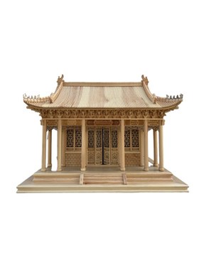 中式东阳木雕客厅办公室书房装饰桌面摆件古建筑歇山模型房子民居