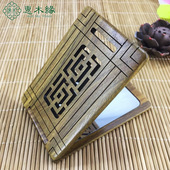 惠木缘绿檀木镜子折叠镜双面补妆小圆镜创意双面妆镜子