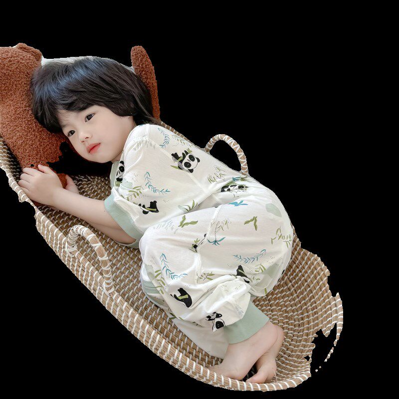 宝宝连体睡衣夏季薄款纯棉婴儿分腿防踢被夏天男女童空调房家居服