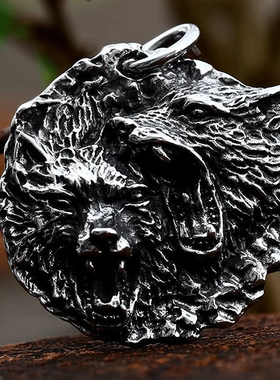 ROCK PUNK朋克风做旧霸气狼头项链饰品个性复古双狼创意潮牌挂坠