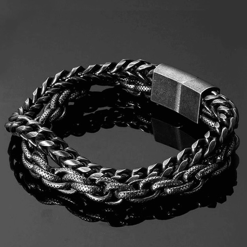 ROCK PUNK复古欧美嘻哈双层手链男士潮流个性简约时尚潮男配饰品