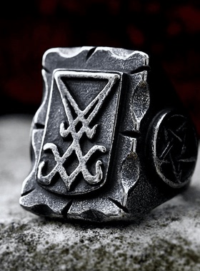 ROCK PUNK朋克风潮牌路西法撒旦钛钢戒指创意复古钛钢霸气做旧戒