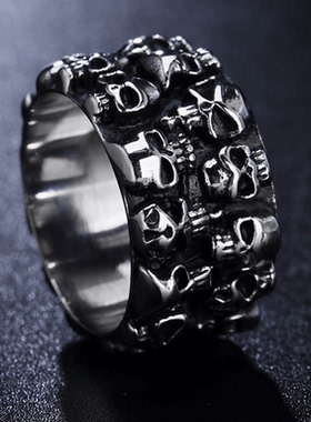 ROCK PUNK欧美个性朋克时尚戒指复古骷髅头男士 小众霸气指环潮人