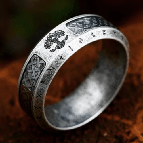 ROCK PUNK北欧维京字母时尚简约戒指欧美做旧情侣复古生命树指环