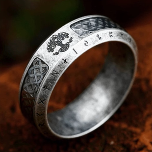 ROCK PUNK北欧维京字母时尚简约戒指欧美做旧情侣复古生命树指环