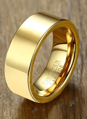 欧美配饰饰品金色简约男士光身钨钢戒指刻字个性 泉溪水 TCR-087