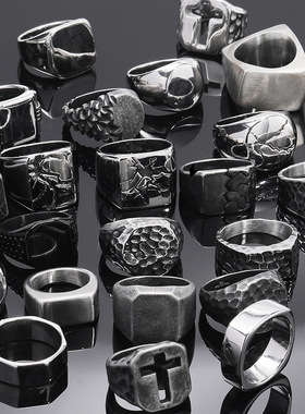 ROCK PUNK极简风时尚方形钛钢戒指单身食指潮时尚闭口高级感指环